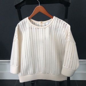 MILLY (S) Neoprene cream waffle cutout with gold zipper in back 3/4 sleeve